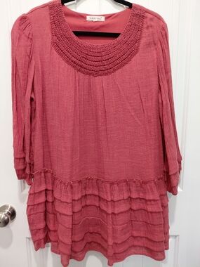 Indigo soul Dusty Rose Layered Ruffle Mini Dress Sz XL